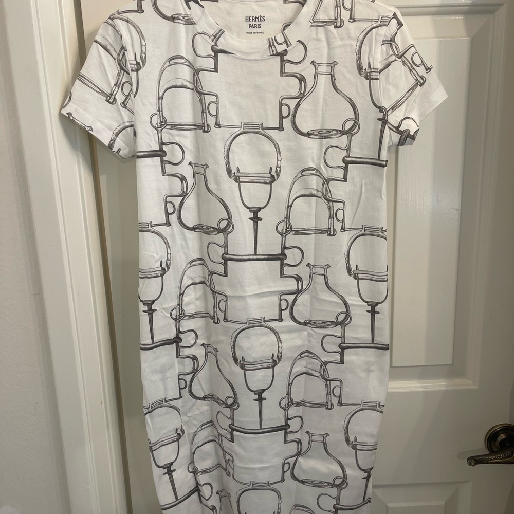 Hermes White and Gray Graphic Dress